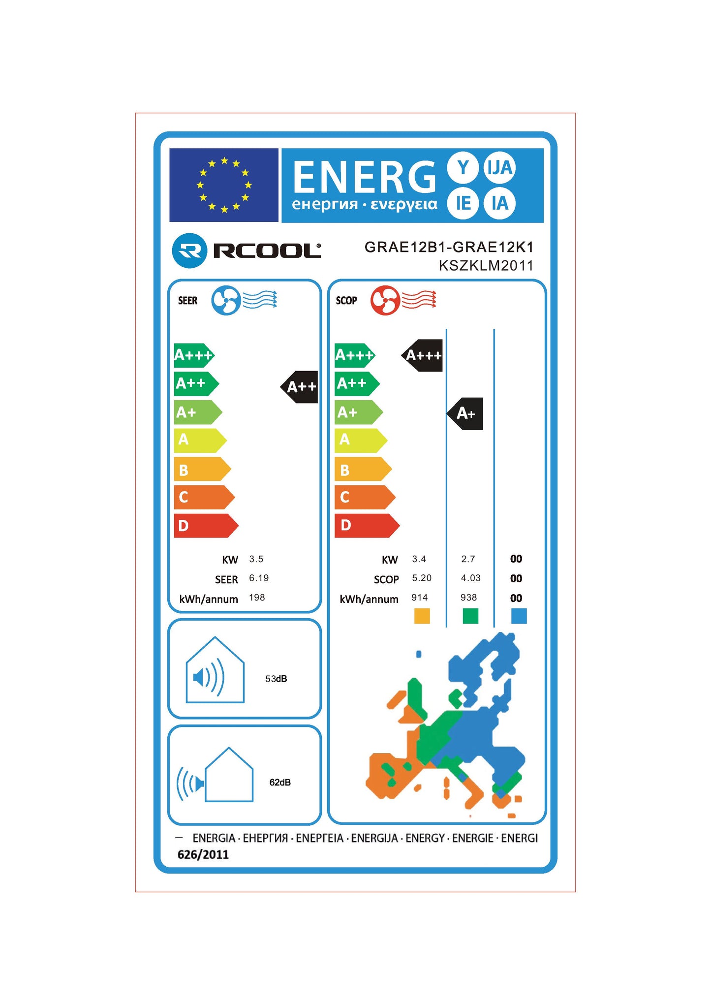 Aer conditionat RCOOL ECONIC 3 3,5 KW KSZKLM2011, A++, Functie incalzire, Wi-Fi Ready, alb